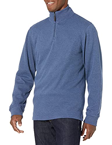 Amazon Essentials Herren Pullover mit Viertelreißverschluss, Französischer Rippstrick, Blau Heide, S von Amazon Essentials