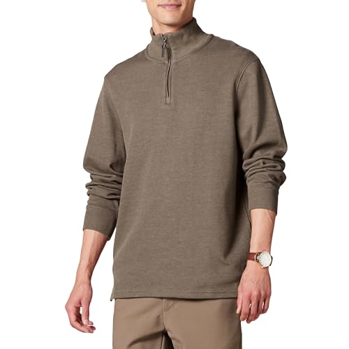 Amazon Essentials Herren Pullover mit Viertelreißverschluss, Französischer Rippstrick, Braunheide, XL von Amazon Essentials