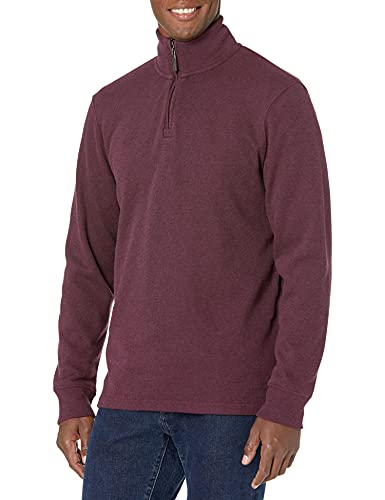 Amazon Essentials Herren Pullover mit Viertelreißverschluss, Französischer Rippstrick, Burgunderrot Meliert, XS von Amazon Essentials