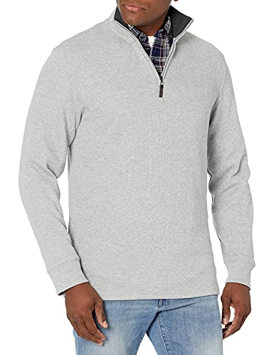 Amazon Essentials Herren Pullover mit Viertelreißverschluss, Französischer Rippstrick, Hellgrau Meliert, L von Amazon Essentials