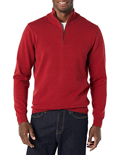 Amazon Essentials Herren Pullover mit Viertelreißverschluss aus 100% Baumwolle, Rot, M von Amazon Essentials