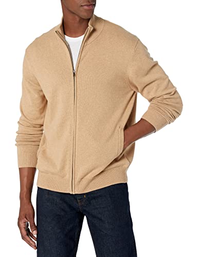 Amazon Essentials Herren Pullover mit durchgehendem Reißverschluss, Kamelbraun Meliert, M von Amazon Essentials