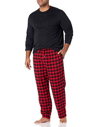 Amazon Essentials Herren Pyjama-Nachtwäsche-Set Aus Weichem Flanell (Erhältlich In Übergröße), Schwarz Rot Buffalokaros, XXL von Amazon Essentials