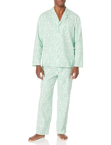 Amazon Essentials Herren Pyjama-Set aus Flanell, Minzgrün Waldtiere, XL von Amazon Essentials