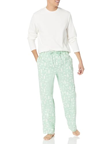 Amazon Essentials Herren Flanellhose und langärmeliges T-Shirt als Pyjama-Set, Minzgrün Waldtiere, XXL von Amazon Essentials