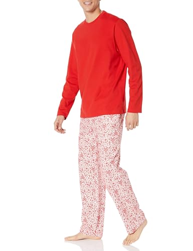 Amazon Essentials Herren Flanellhose und langärmeliges T-Shirt als Pyjama-Set, Weiß Wald, XS von Amazon Essentials