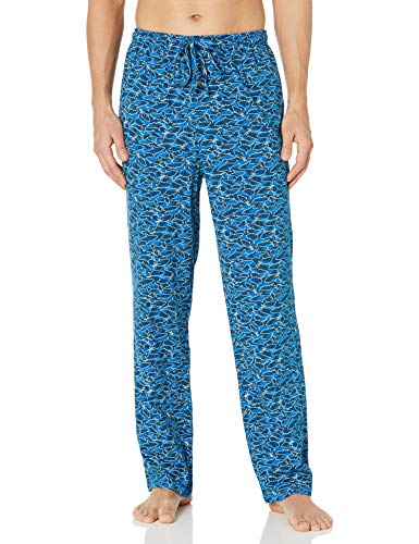Amazon Essentials Herren Pyjamahose aus Baumwollstrick, Blau Weiß Haifisch, L von Amazon Essentials