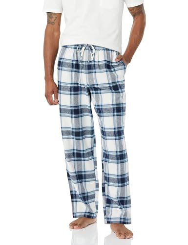 Amazon Essentials Herren Pyjamahose aus Flanell (erhältlich in Big & Tall), Grau Weiß Karomuster, XXL von Amazon Essentials