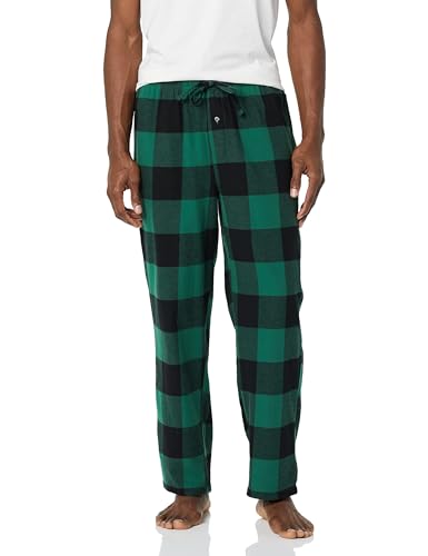 Amazon Essentials Herren Pyjamahose aus Flanell (erhältlich in Big & Tall), Grün Schwarz Buffalokaros, L von Amazon Essentials