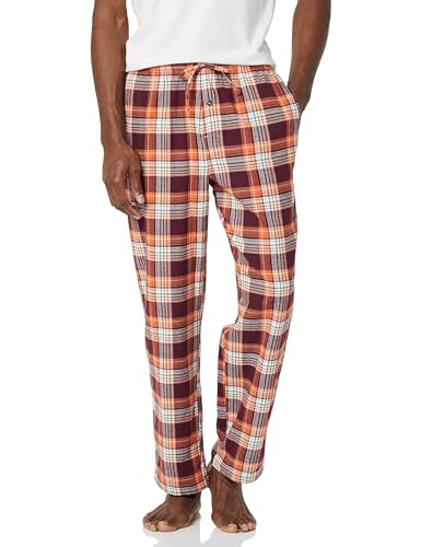 Amazon Essentials Herren Atmungsaktive Flanell-Pyjamahose (Erhältlich In Groß Und Schwer), Burgunderrot Orange Weiß Karomuster, XL von Amazon Essentials