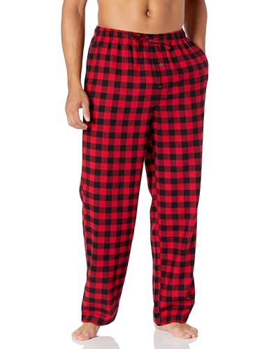 Amazon Essentials Herren Atmungsaktive Flanell-Pyjamahose (Erhältlich In Groß Und Schwer), Kirschrot/Schwarz Klassisches Buffalo-karo, XS von Amazon Essentials