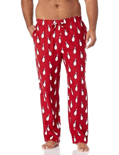 Amazon Essentials Herren Pyjamahose aus Flanell (erhältlich in Big & Tall), Rot Pinguin, S von Amazon Essentials