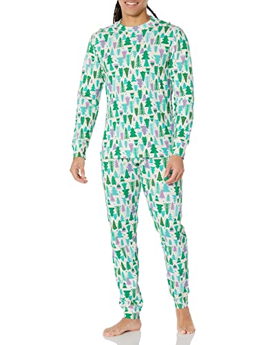 Amazon Essentials Herren Pyjamaset, Strick, Ecru Weihnachtsbaum, XS von Amazon Essentials