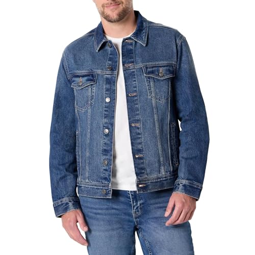 Amazon Essentials Herren Regular-Fit Denim-Jacke mit geringem Stretchanteil, Stone Mittlere Waschung, S von Amazon Essentials