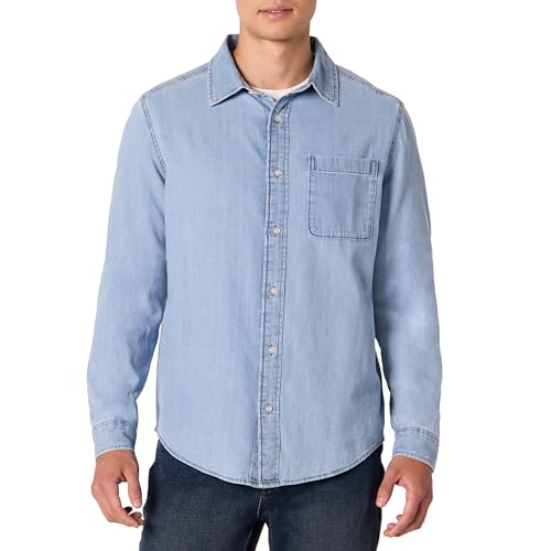 Amazon Essentials Herren Regular-Fit Langärmliges Button-Down-Jeanshemd, Helles Ausgewaschenes Indigo, S von Amazon Essentials