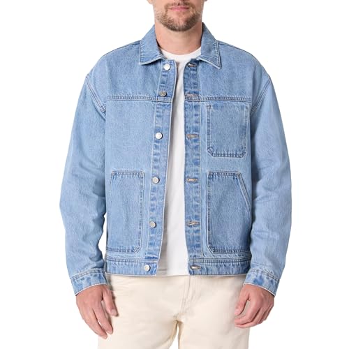 Amazon Essentials Herren Relaxed-Fit Utility-Jacke Fester Denim, Blau-vintage, L von Amazon Essentials