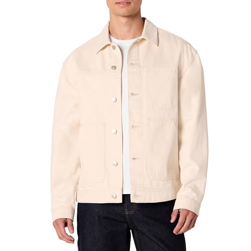 Amazon Essentials Herren Relaxed-Fit Utility-Jacke Fester Denim, Ecru, M von Amazon Essentials