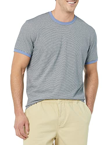 Amazon Essentials Herren Ringer-T-Shirt mit kurzen Ärmeln (Früher Goodthreads), Verwaschenes Blau Ministreifen, S von Amazon Essentials