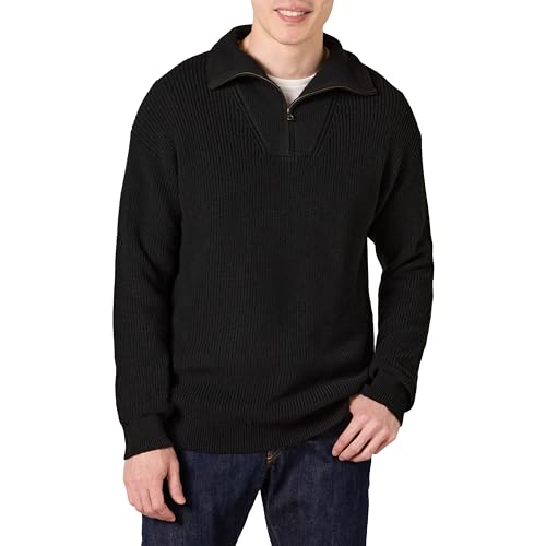 Amazon Essentials Herren Rippstrickpullover mit Viertel-Reißverschluss und lockerer Passform, Schwarz, XL von Amazon Essentials