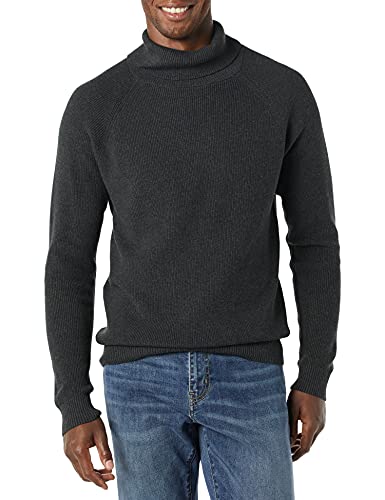 Amazon Essentials Herren Rollkragenpullover aus 100% Baumwoll-Rippstrick, Dunkelgrau Meliert, M von Amazon Essentials