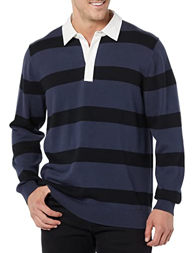 Amazon Essentials Herren Rugby-Pullover, Dunkles Marineblau Streifen, S von Amazon Essentials