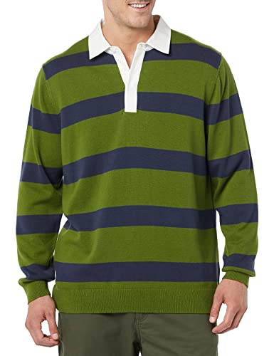 Amazon Essentials Herren Rugby-Pullover, Olivgrün Streifen, XS von Amazon Essentials