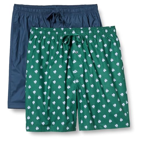 Amazon Essentials Herren Pyjama-Shorts aus Baumwoll-Stretch-Popeline, 2er-Pack, Indigo/Wolf, S von Amazon Essentials