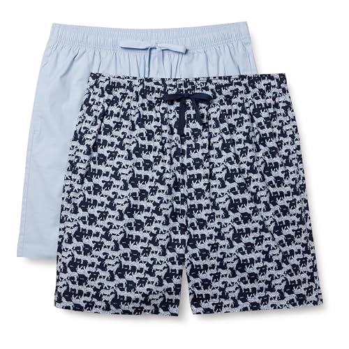 Amazon Essentials Herren Schlafanzug-Shorts aus Baumwollpopeline, 2er-Pack, Staubblau/Zebra, XL von Amazon Essentials