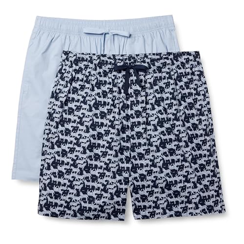 Amazon Essentials Herren Pyjama-Shorts aus Baumwoll-Stretch-Popeline, 2er-Pack, Staubblau/Zebra, XXS von Amazon Essentials