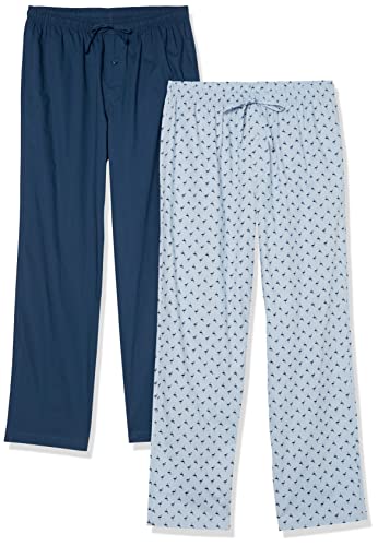 Amazon Essentials Herren Schlafanzughose aus Baumwollpopeline in voller Länge, 2er-Pack, Eisblau Flamingo/Indigo, XXL von Amazon Essentials
