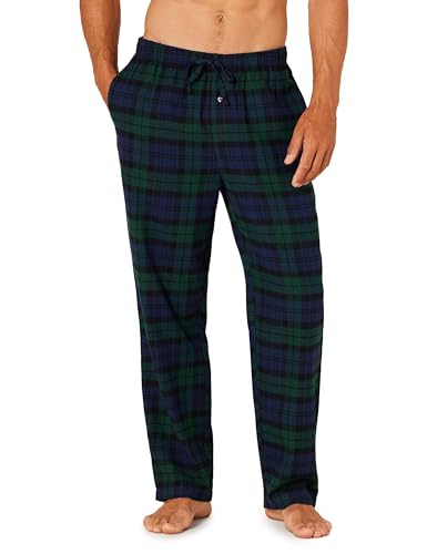 Amazon Essentials Herren Pyjamahose aus Flanell (erhältlich in Big & Tall), Dunkelgrün Marineblau Blackwatch Plaid, XS von Amazon Essentials