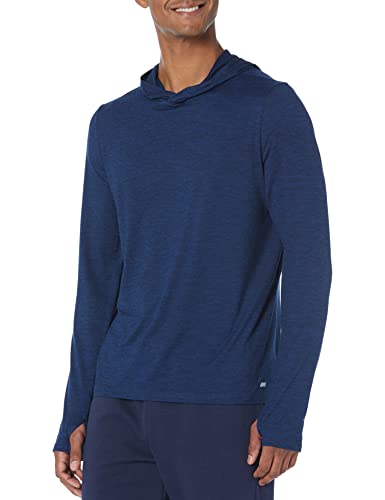Amazon Essentials Herren Schnelltrocknendes Active-Langarmshirt Mit Kapuze Aus Funktionsstretch, Marineblau Space-dye, M von Amazon Essentials
