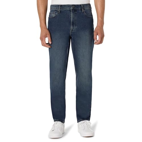 Amazon Essentials Herren Geringfügig elastische Jeans mit athletischer Passform, Dunkel Getönt, 28W / 30L von Amazon Essentials