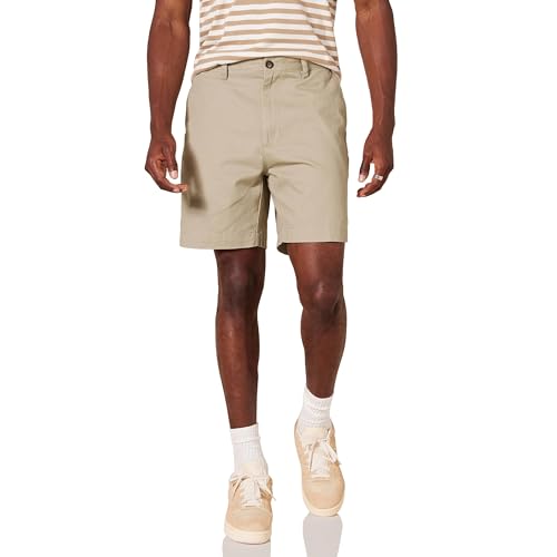 Amazon Essentials Herren Shorts, Klassischer Schnitt, 18 cm, Khakibraun, 38W von Amazon Essentials