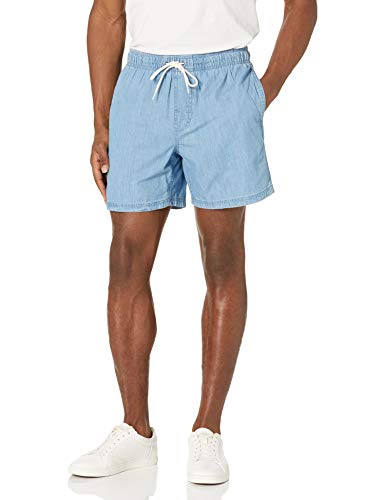 Amazon Essentials Herren Shorts mit Kordelzug und 15 cm Innenbeinlänge, Helle Waschung Chambray, XXL von Amazon Essentials