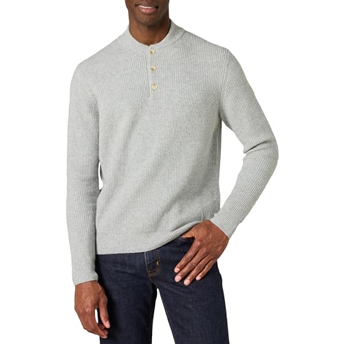 Amazon Essentials Herren Soft-Touch-Henley-Pullover mit Langen Ärmeln, Mittelgrau Meliert, XXL von Amazon Essentials