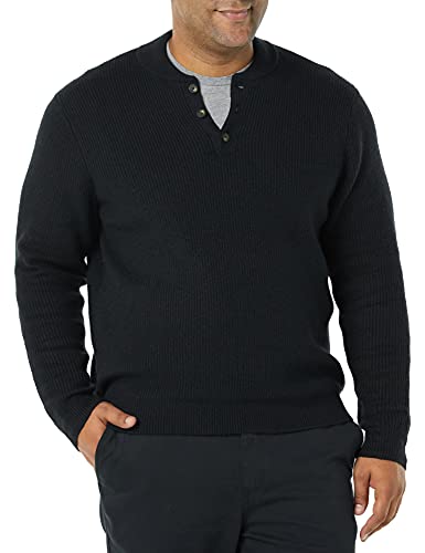 Amazon Essentials Herren Soft-Touch-Henley-Pullover mit Langen Ärmeln, Schwarz, XXL von Amazon Essentials