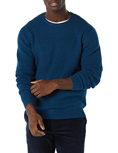 Amazon Essentials Herren Soft-Touch-Pullover mit Langen Ärmeln, Rundhalsausschnitt und Waffelstich, Blau, XL von Amazon Essentials