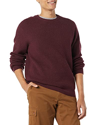 Amazon Essentials Herren Soft-Touch-Pullover mit Langen Ärmeln, Rundhalsausschnitt und Waffelstich, Burgunderrot, M von Amazon Essentials