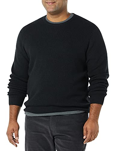 Amazon Essentials Herren Soft-Touch-Pullover mit Langen Ärmeln, Rundhalsausschnitt und Waffelstich, Schwarz, XXL von Amazon Essentials