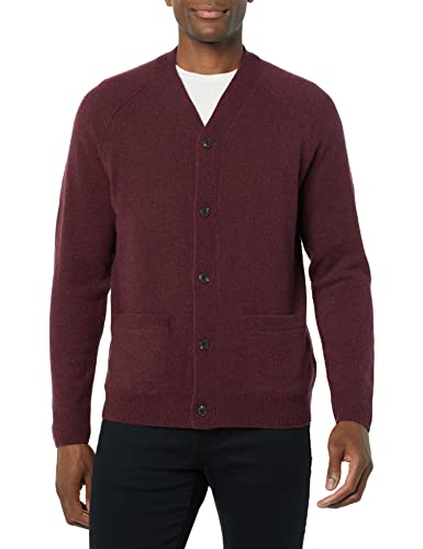 Amazon Essentials Herren Strickjacke Aus Lammwolle Mit V-Ausschnitt Und Taschen (Zuvor Goodthreads), Dunkles Burgunderrot, S von Amazon Essentials