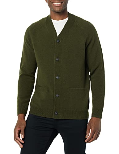 Amazon Essentials Herren Strickjacke Aus Lammwolle Mit V-Ausschnitt Und Taschen (Zuvor Goodthreads), Dunkles Olivgrün, L von Amazon Essentials