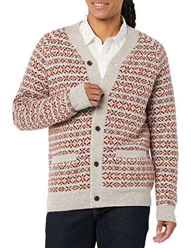 Amazon Essentials Herren Strickjacke Aus Lammwolle Mit V-Ausschnitt Und Taschen (Zuvor Goodthreads), Haferbeige Norweger, M von Amazon Essentials