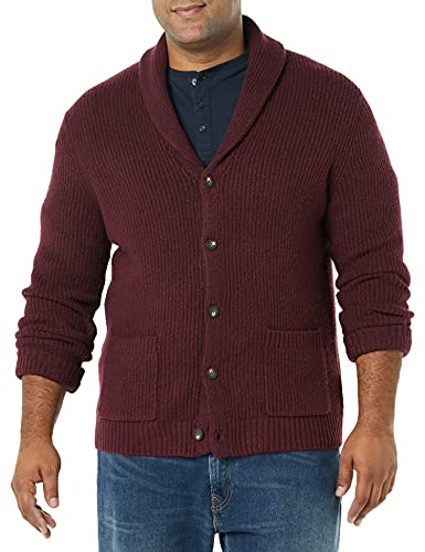 Amazon Essentials Herren Strickjacke mit Schalkragen und Langen Ärmeln, Burgunderrot, L von Amazon Essentials