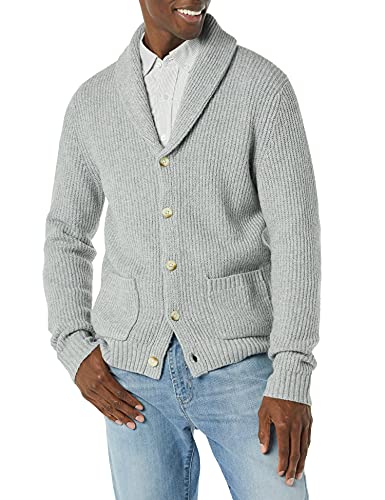 Amazon Essentials Herren Strickjacke mit Schalkragen und Langen Ärmeln, Hellgrau Meliert, XL von Amazon Essentials