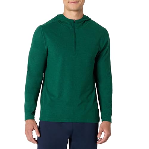 Amazon Essentials Herren Supersofte, Funktions-Strickjacke mit Langen Ärmeln, Viertelreißverschluss und Kapuze, Grün Space-dye, L von Amazon Essentials