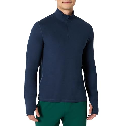 Amazon Essentials Herren Supersofter Funktions-Strickpullover mit Viertelreißverschluss, Marineblau Space-dye, XS von Amazon Essentials