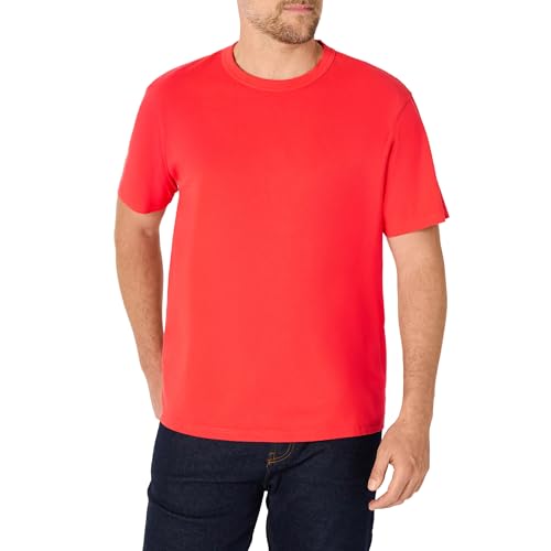Amazon Essentials Herren T-Shirt Aus Schwerer Baumwolle Mit Lockerer Passform, Kräftiges Mohnrot, L von Amazon Essentials