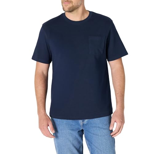 Amazon Essentials Herren T-Shirt aus Schwerer Baumwolle mit Tasche in lockerer Passform, Marineblau, XL von Amazon Essentials