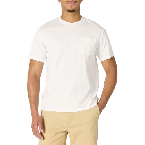 Amazon Essentials Herren T-Shirt aus Schwerer Baumwolle mit Tasche in lockerer Passform, Weiß, XXL von Amazon Essentials